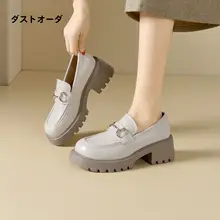 厚底ローファーシューズ【ブラック・メタルバックル・カジュアルデザイン・女性用】