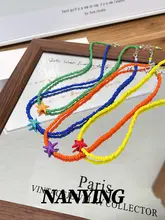 カラフルな星のビーズネックレス【夏季向け・重ね付け・ロングチェーン】