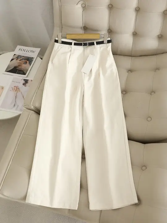 ウエストベルト付き ハイウエストストレートデニムパンツ【カジュアル・レディース・九分丈】（セットアップ対応）