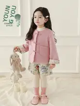 冬用 女児 中華風刺繍ベスト【玉兎デザイン・折返し袖・保温】（セットアップ対応）