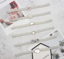 パールと水晶装飾のウエストベルト付きドレス【エラスティック・金具付き】