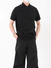 ハーフタートルネックTシャツ メンズ 半袖 無地 デザイン性 ゆったり ルーズ カジュアル 着回し 夏 「LUCE GARMENT」