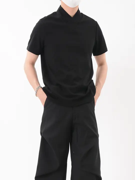 ハーフタートルネックTシャツ メンズ 半袖 無地 デザイン性 ゆったり ルーズ カジュアル 着回し 夏 「LUCE GARMENT」