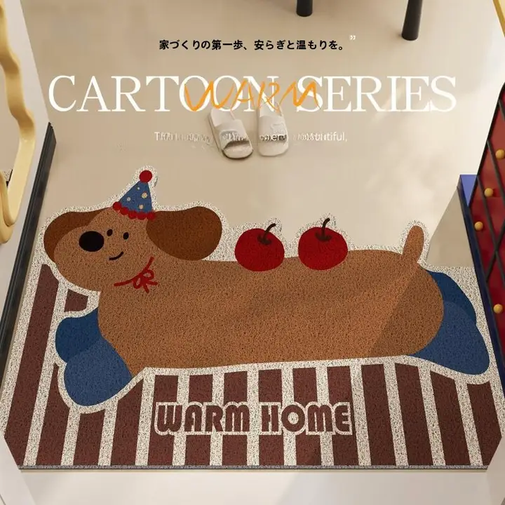 中古風玄関マット【高級感・耐汚れ・カット可能・シルクタッチ】