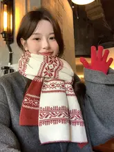 フェアアイル風正月赤両面ニットカシミヤ スカーフ