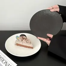 高級感ある創造的な岩石模様の陶器製ケーキプレート【デザートトレー・牛肉用・軽食・寿司・パスタ用】