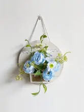 壁掛け木製花かごセット【フェイクフラワー・シンプルデザイン・インテリア装飾】