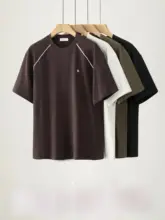 Tシャツ メンズ 半袖 クルーネック メタルワッペン 肩切り替え バイカラー ストリート カジュアル トップス