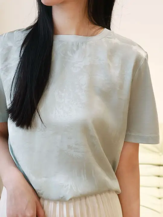 高級感ある真絲ジャカードTシャツ【夏用・短袖・ラウンドネック・国風デザイン】