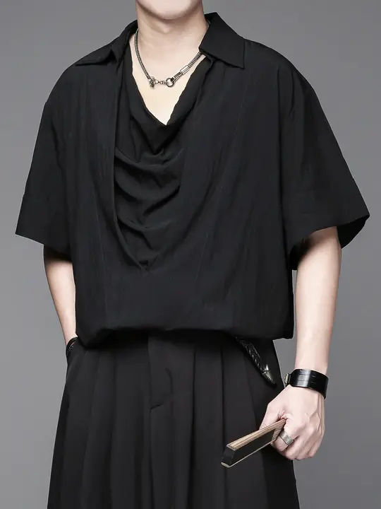 夏用カジュアルTシャツ【重ね襟・ゆったりフィット・個性的デザイン】