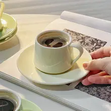 高級セラミック製ミニカフェカップセット【濃縮ラテ用・和風デザイン・皿付き】