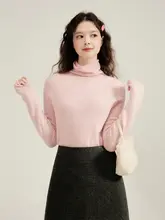 全羊毛高領巻き縁ハイネックニットプルオーバー【フィット感・秋冬用】