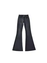 フリンジデザインのレディースベルボトムデニムパンツ【ストレッチ・ヴィンテージ風・トレンドスタイル】