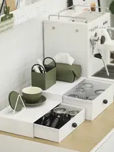 コーヒーメーカー用 高さ調整スタンド【積み重ね可能・1段ドロワー・ホワイトアイアン製収納ボックス】