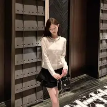 極上の柔らかさ 羊毛ニットカーディガン【ラウンドネック・フリル付き・長袖・インナー向け】