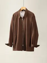 シンプルデザイン メンズ麻混紡シャツジャケット【秋冬用・ダブルジッパー】