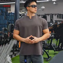 メンズ短袖VネックTシャツ【トレーニング・純色・コットン素材・アメリカンスタイル】