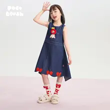 刺繍入りの子供用魔女風ドレス【夏用・コットン・薄手・リボン付き】