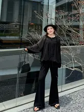 夏用薄手ニットパンツ【大きいサイズ・高ウエスト・ストレート】（セットアップ対応）