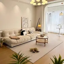 リビング用高級無地カーペット【フェイクウール・クリーム色・大サイズ・テーブルマット・猫の爪防止 】