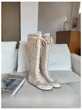 復古風バイカーブーツ【リボン付き・長筒・内増高・カジュアル】