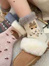 かわいいデザインの厚手ソックス【冬用・中筒・加绒・保温・室内用】