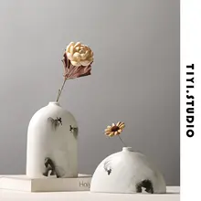 新中式デザインの小型扁瓶【陶器製・リビングデスク用・創意的な花飾り】