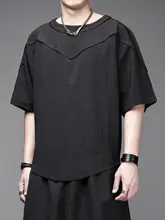 Tシャツ 半袖 メンズ バットスリーブ パッチワーク 防シワ加工 ルーズ 解構デザイン ダーク系