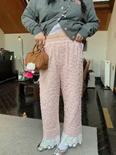 Dazi レース切替ストレートパンツ【レディース・春秋用・大きいサイズ・カジュアル】