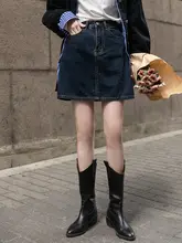 デニム素材のブルーAラインスカート【秋用・ミニ丈・クラシックデザイン】