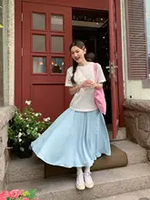 Aライン スカート 女性 夏 小柄 ハイウエスト 気質 裾の花模様