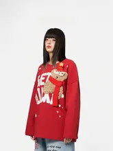 春夏にぴったり！可愛いクマ柄の赤いパーカー【女性用・トレンドデザイン】