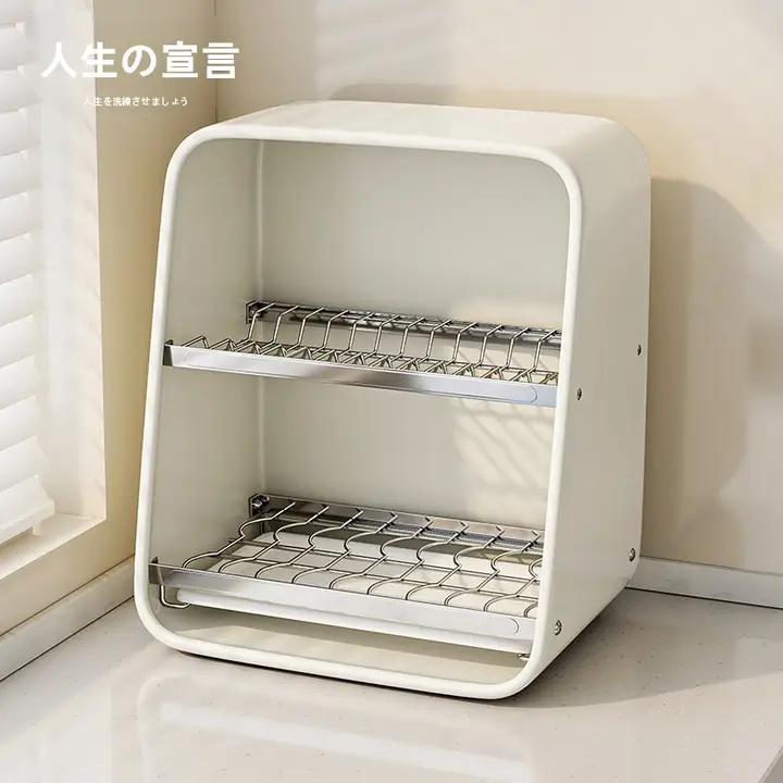 ダブルレイヤーキッチン用皿乾燥ラック【収納便利・調理器具・食器用】