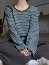 ストライプ配色のTシャツ【長袖・ゆったりなデザイン・春用】