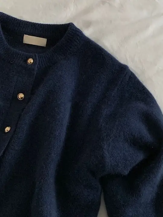 カーディガン レディース 無地 長袖 ネイビー 秋 ゆったり 丸首 ニット アウター