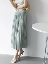 エレガントなデザインの春夏用ハイウエストAラインスカート【極上の柔らかさ・ミディ丈・プリーツ】