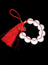 天然石八白玉の串吊りペンダント【平安扣・インテリア用・中国結び】