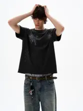 Tシャツ 半袖 メンズ 肉厚 ラインストーン アメリカンスタイル ストリート 上品 クール カップル