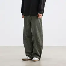 ウォッシュ加工のストレートワイドパンツ【カジュアルデザイン・デコンストラクション】（セットアップ対応）