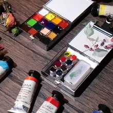 高級感のあるミニ携帯水彩絵具ボックス【鉄製・カラフルなパレット・手帳用】