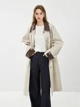 トレンチコート【カラー切替・ミディ丈・女性用・通勤・スリム効果】