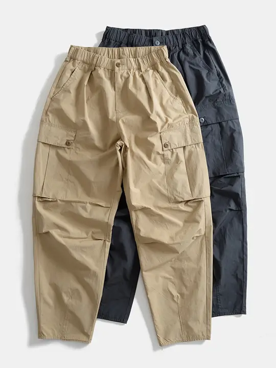 薄手通気性のあるメンズワイドパンツ【多ポケット・カジュアル・ストレート・ゆったりフィット】