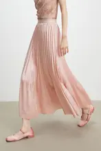 リボンデザインのサテンマーメイドプリーツスカート【夏用・ロング・ピンク】
