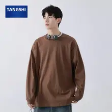 重厚感のあるコットン製白長袖Tシャツ【メンズ・春秋用・プレ��ーンデザイン】