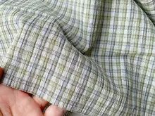 泡泡沙棉布の黄緑格子柄生地【DIYお人形服用・布地・小物用】