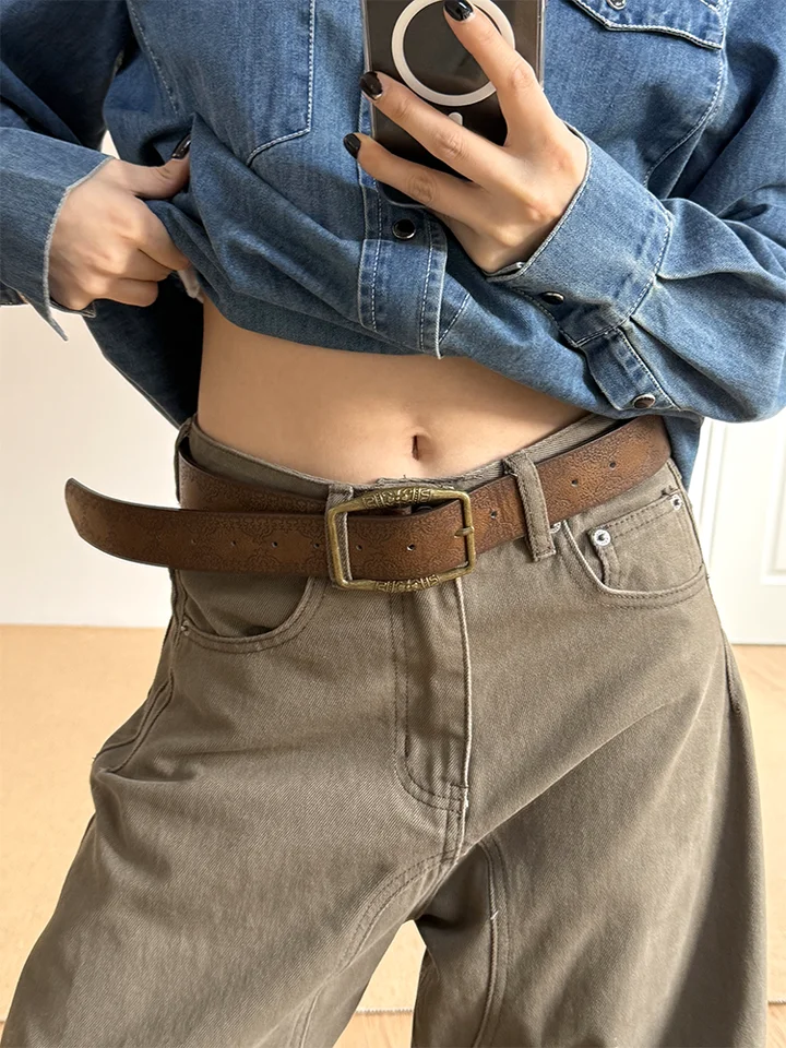 レトロ仕様のブラウンベルト【ユニセックス・おしゃれアクセサリー・高級感】