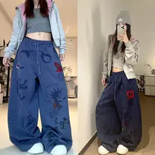 アメリカンストリートスタイルのグラフィックプリントスウェットパンツ【レディース・ワイドレッグ・ダンス・用】