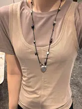 黒紐ハートネックレス【ヴィンテージ風・レトロデザイン・ロングタイプ】