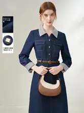 レトロデニムロングスリーブワンピース【フィットデザイン・フレンチスタイル】