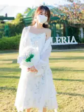 リゾートスタイルの柔らかいキャミソールドレス【ロング丈・UVカットカーディガン付き】